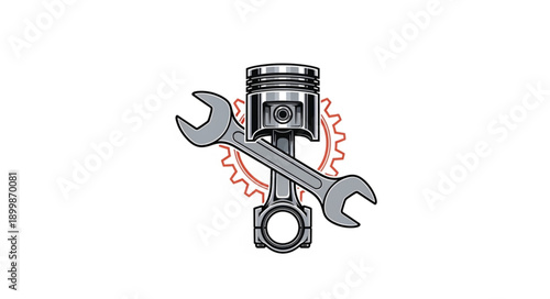 Piston and Wrench Mechanical Engineering Concept.