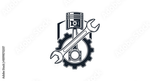 Mechanical Wrench Gear and Piston Symbol.