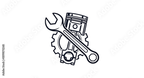 Mechanical Wrench Piston Gear Illustration.