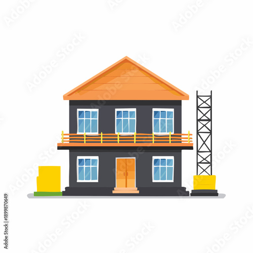 Modern residential house in the active phase of construction, featuring a sturdy design, scaffolding, and building materials, symbolizing growth, investment, and the journey of creating a new home