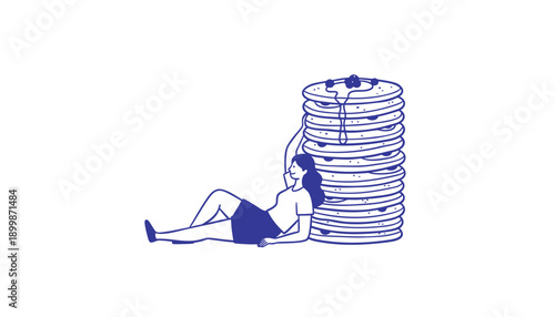 Woman lying on stack of coins, vector illustration, financial relaxation, money pile, cartoon character, minimalist design, for marketing or website use, Isolated on transparent background, png