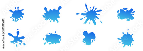 Water puddle splash frame, liquid shape with drops, abstract blob. Uneven wavy border edge set, paint, puddle, stain, rounded blot with splashes droplets.