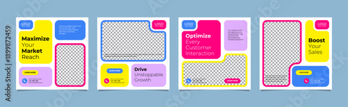 Modern Geometric Social Media Carousel Templates for Business Marketing with Bold Colorful Shapes, Editable AI file
