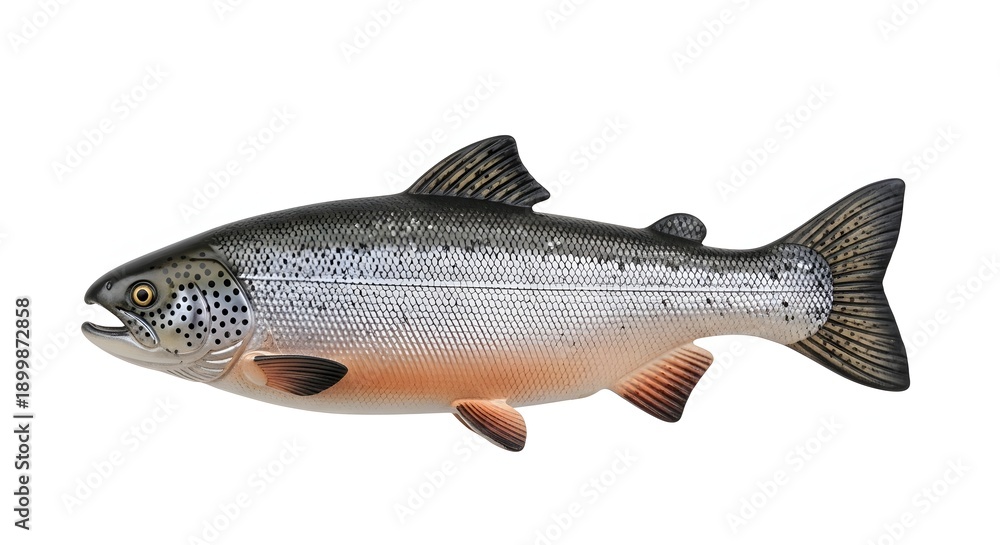 Obraz premium Detailed salmon with realistic scales and fins on white background