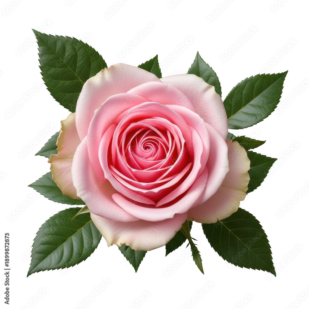 Naklejka premium Delicate pink rose with green leaves on a black background flower floral