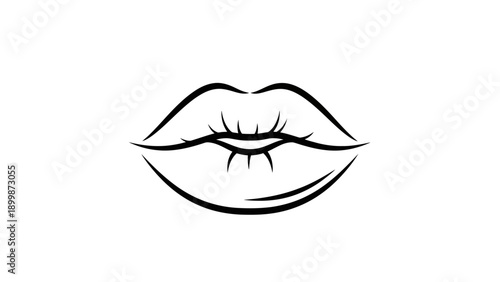 Minimalist black and white line art of woman's lips symbolizing beauty and expression
