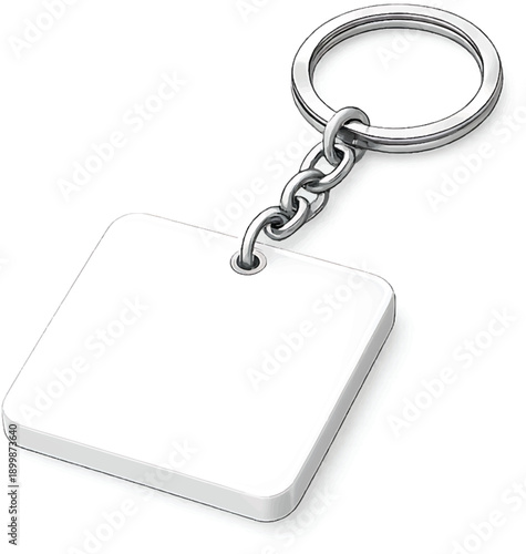 Modern blank white keychain with metal ring and chain