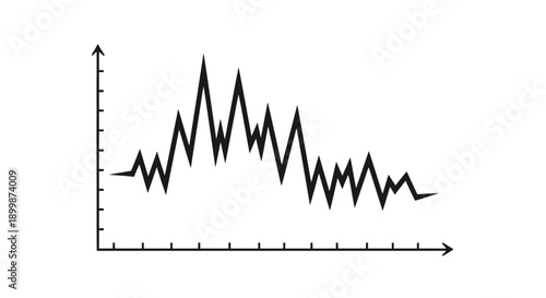 Black and white line graph icon showing market volatility, isolated on white background.