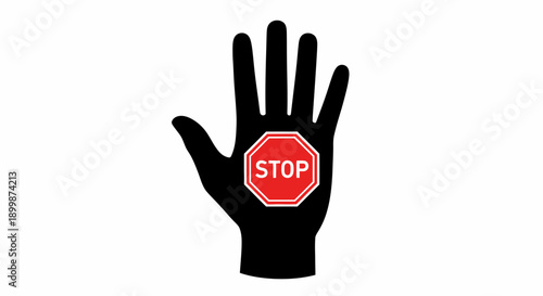 Human Hand with Red STOP Sign Gesture on Isolated White Background