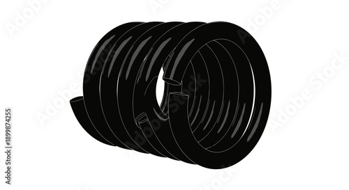 Black Coiled Garden Hose on an Isolated White Background