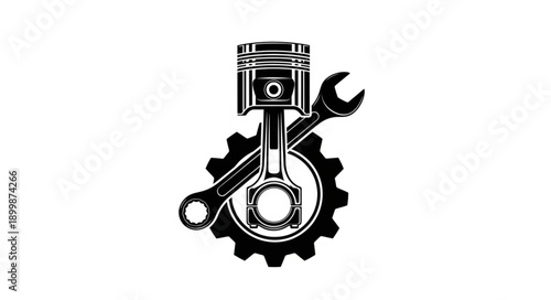 Piston Engine Mechanical Part with Wrench and Gear.