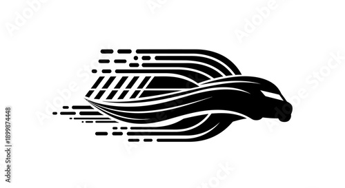 Stylized racing car with dynamic speed lines, depicting rapid motion and automotive performance, isolated white background.