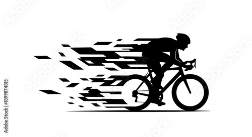 Dynamic Silhouette of a Cyclist Racing with Speed Motion Lines on Isolated White Background