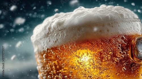 Close-up The fine bubbles of a rich beer