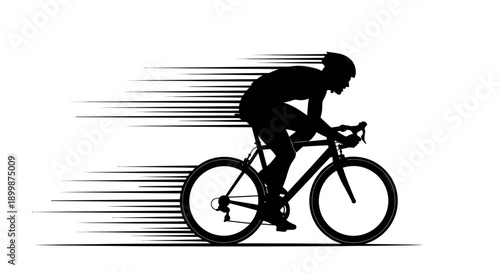 Speeding Cyclist Silhouette with Motion Blur for Competitive Sport on Isolated White Background