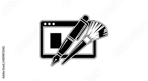 Digital Design Software with Stylus Pen and Paintbrush for Creative Art Tools on Isolated White Background