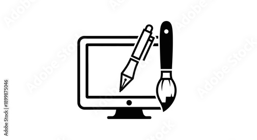 Digital Drawing Tablet with Stylus Pen and Paintbrush for Creative Graphic Design Tools on Isolated White Background