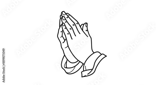 Hands Clasped in Prayer, Spiritual Devotion and Hope Outline Icon on Isolated White Background