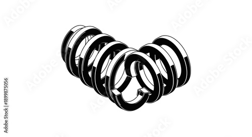 Abstract Spiral of Interconnected 3D Rings, Dynamic Motion Design on Isolated White Background
