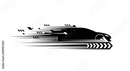 Dynamic Silhouette of a Fast Car with Speed Lines on Isolated White Background