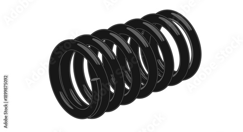 Set of Black Coiled Compression Springs, Mechanical Elements, isolated white background