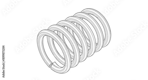 Tightly Wound Metal Spiral Spring in Perspective on Isolated White Background