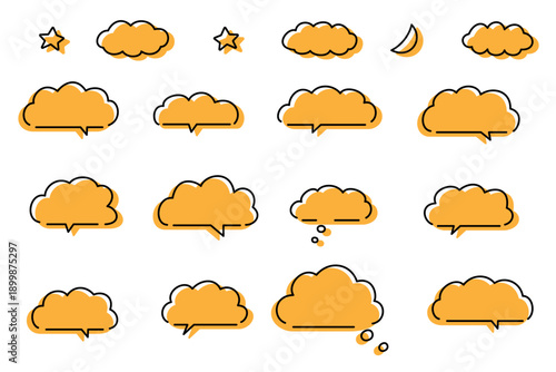 雲型のかわいい吹き出しと月と星の素材セット