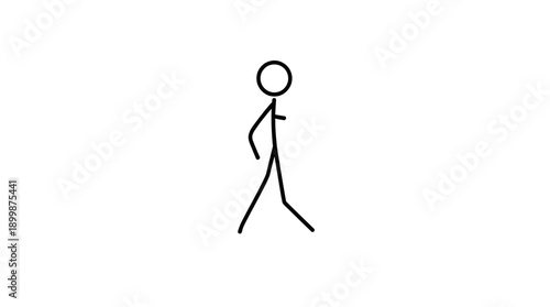 Simple black outline stick figure character in a walking pose moving to the left on an isolated white background.