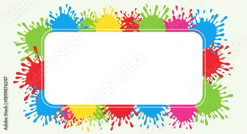 Colorful paint splatter border frame with blank white text area for creative design and decoration