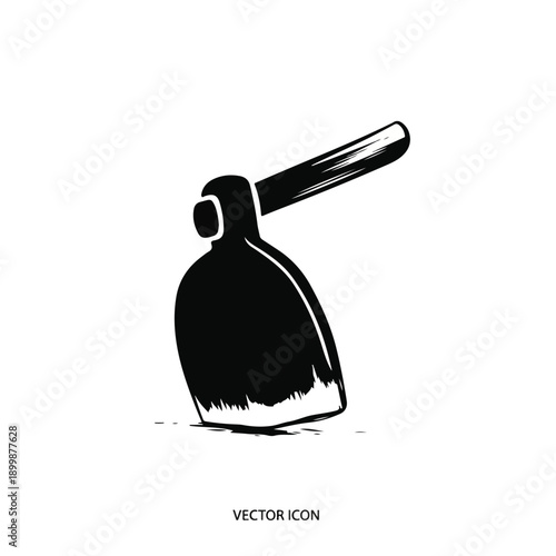 Black and white vector icon of a hoe, a garden tool used for digging and weeding, isolated on a white background