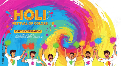 Men celebrating holi festival with colorful powder