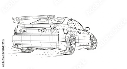 Sketch of a Sports Car with a Large Spoiler.