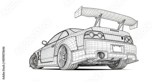 Sketch of a Sports Car with a Large Spoiler.