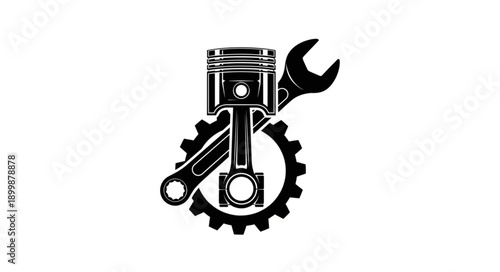 Piston Engine Part with Wrench and Gear.