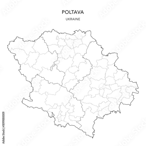 Vector Map of Poltava Oblast with Administrative Subdivisions of Raions (Districts), Hromadas (Communities) and Urban Raions (City Districts) of Poltava and Kremenchuk - Ukraine 2026