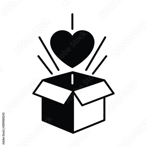 Open Box With Floating Heart Love Gift Surprise Icon