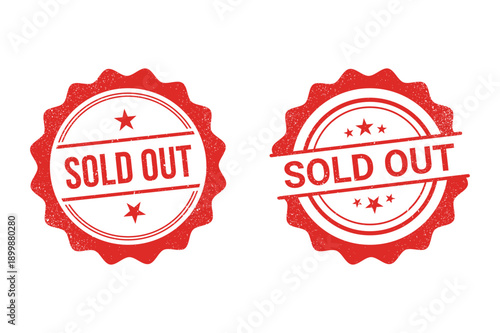 Red Grunge Sold Out Rubber Stamp Set With Distressed Texture And Stars For Retail Design
