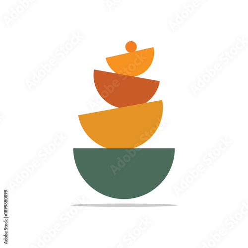 Balance icon with stones. Flat pebble logo. Harmony and wellness poster. Geometric pyramid, stack of stones composition. Vector illustration .EPS 10 .