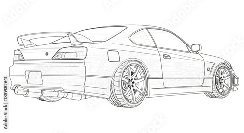 Sports Car Outline Drawing.