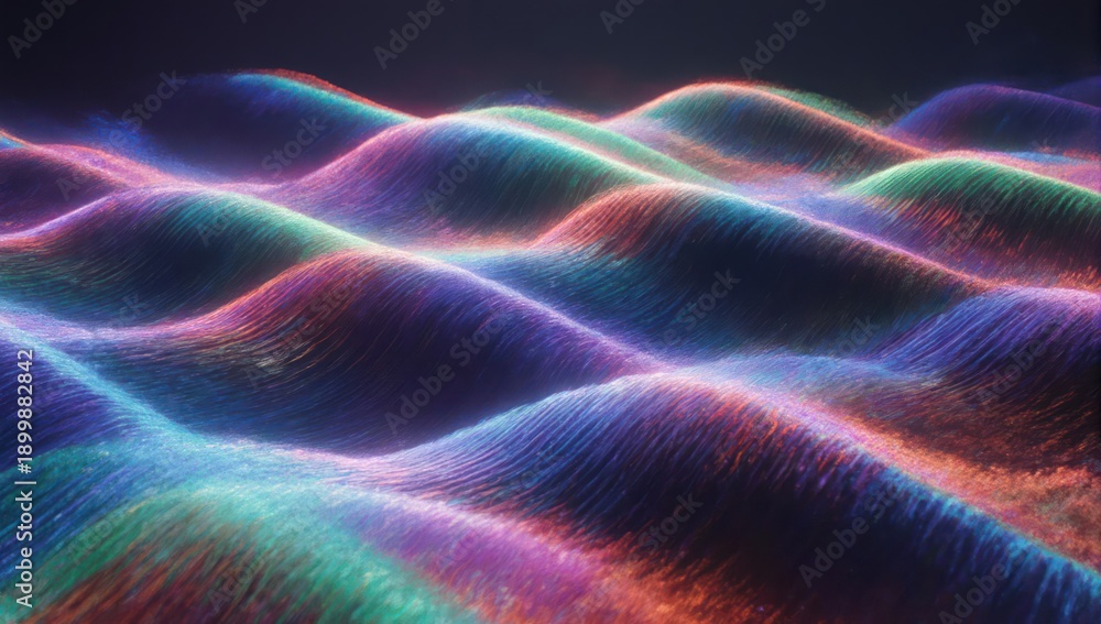 Fototapeta premium Abstract colorful wavy pattern with illuminated strands, a cosmic flow