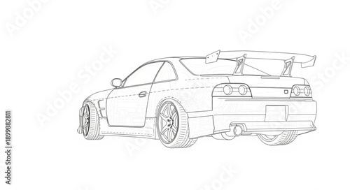 Sports Car Sketch Outline Drawing.