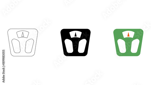 set of weighing scale icons in different colors, representing body weight monitoring and fitness tracking. The icons are