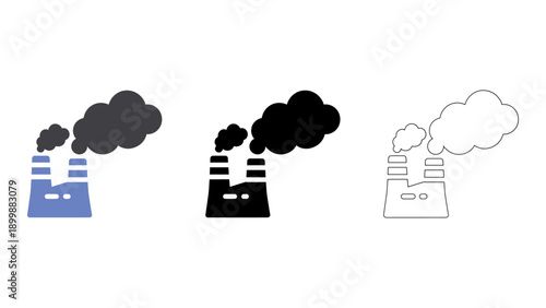 simple of factory smoke representing industrial pollution and emissions. The image depicts three factory chimneys with s