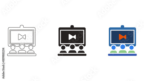 This image depicts an infographic showcasing virtual classes and online education through video icons, symbolizing remot