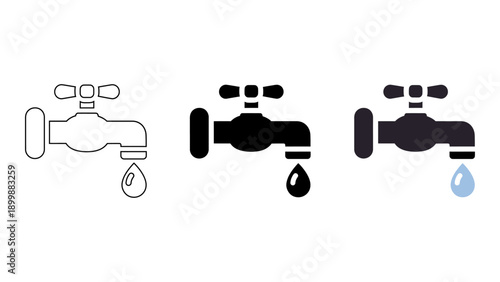 This image depicts three water taps with dripping water, symbolizing water usage and conservation issues. The taps are s
