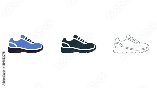 This image features three different colored running shoes, representing jogging, training, and athletic footwear. The sh