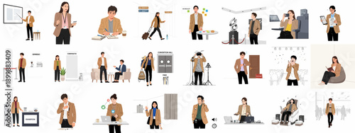 A Comprehensive Vector Illustration Set of Business Convention, Trade Show, and Exhibition Activities and Experiences.