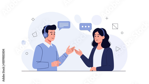 Business conversation, communication, customer support, teamwork, dialogue, vector illustration