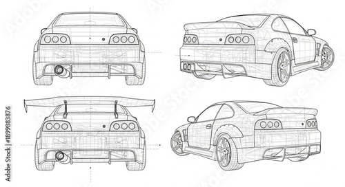 Sports Car Blueprint Views.