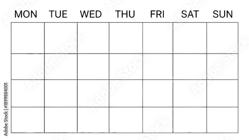 Blank Weekly Calendar Grid Template Vector Illustration for Scheduling Planning Editorial Calendars and Business Operations
